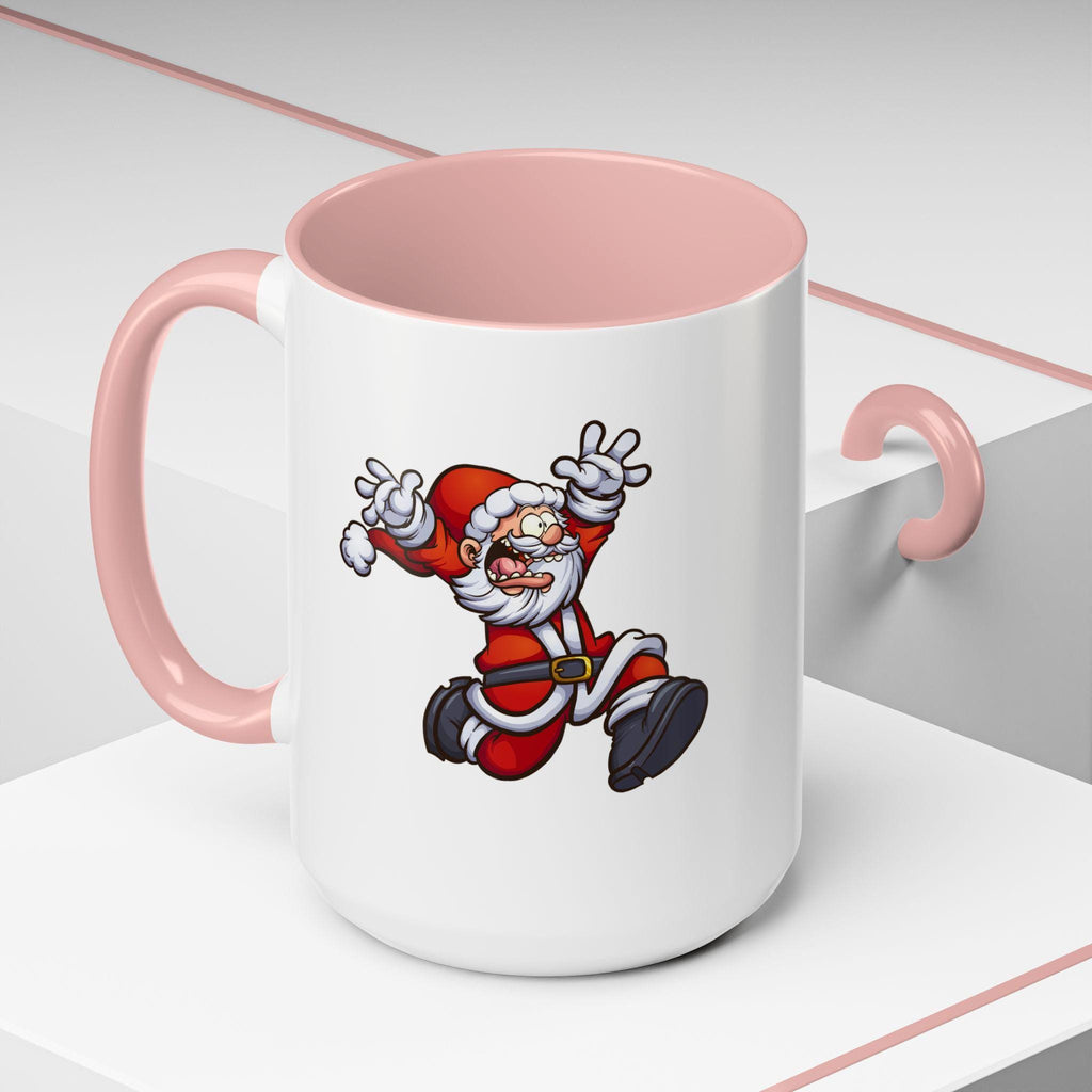 Funny Crazy Santa Running Christmas Accent Coffee Mug (11, 15oz), Festive Holiday Drinkware, Santa Gift Mug, Christmas Coffee Cup, Santa