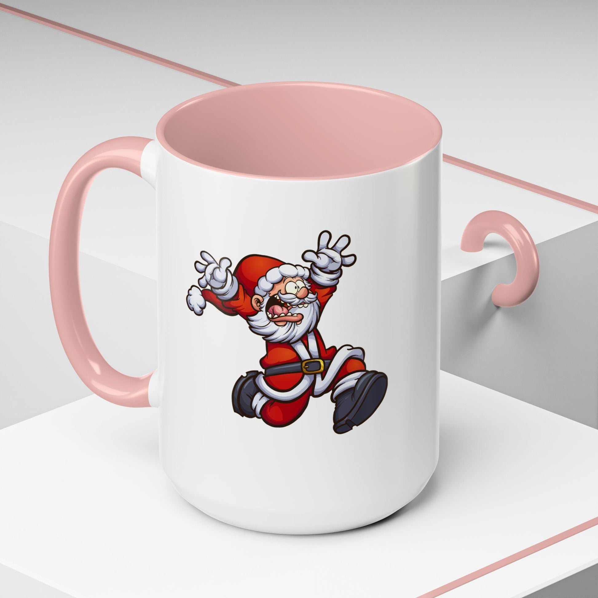 Funny Crazy Santa Running Christmas Accent Coffee Mug (11, 15oz), Festive Holiday Drinkware, Santa Gift Mug, Christmas Coffee Cup, Santa