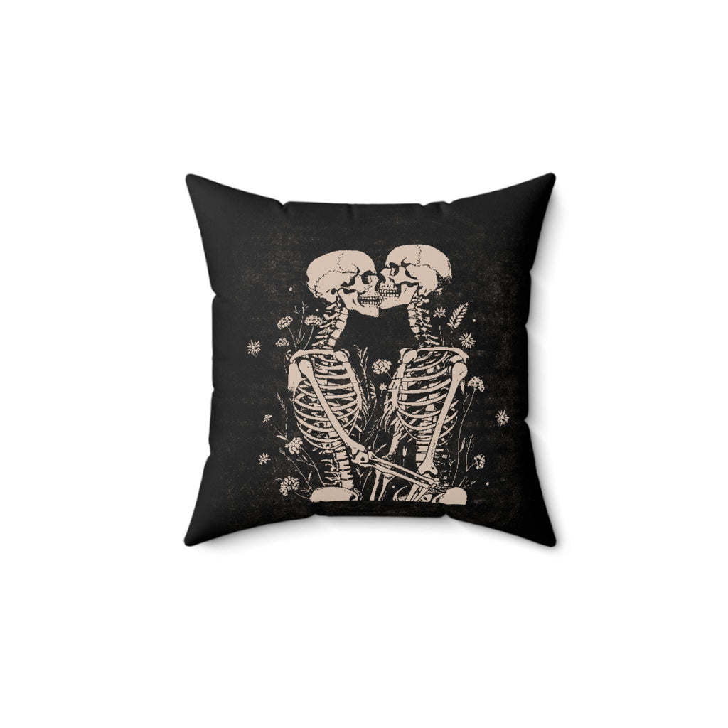 Skeleton Square Pillow, Halloween Decor, Spooky Throw Cushion, Scary Accent Pillow for Couples, Kisses Skeleton, Fun Decoration, Scary