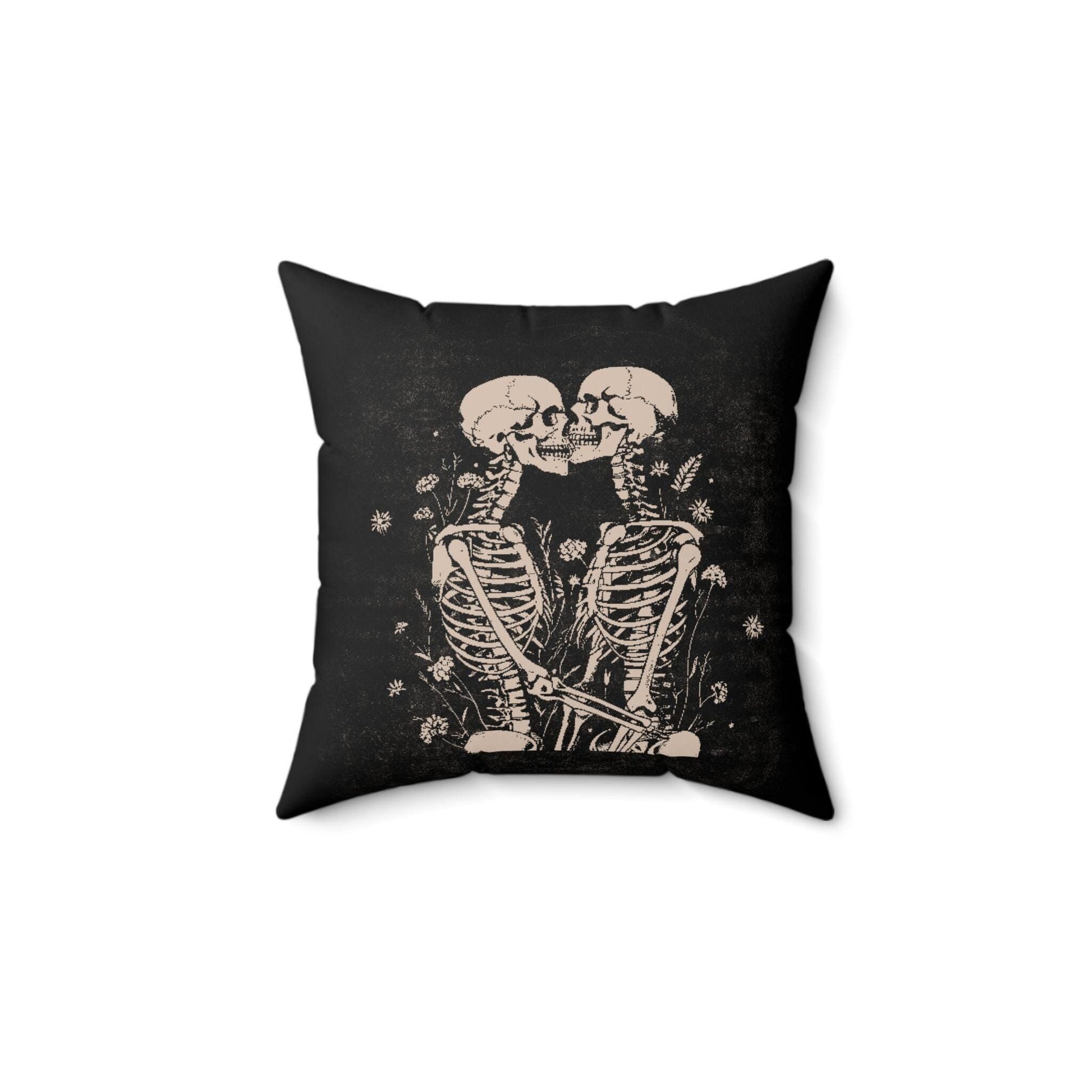 Skeleton Square Pillow, Halloween Decor, Spooky Throw Cushion, Scary Accent Pillow for Couples, Kisses Skeleton, Fun Decoration, Scary