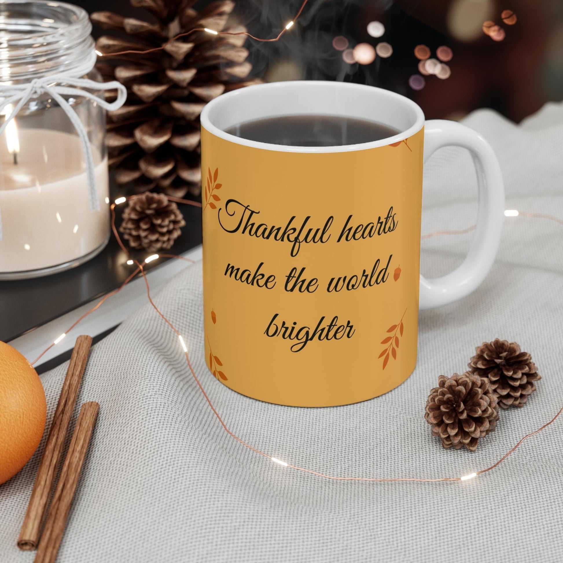Thanksgiving Thankful Hearts Mug 11oz, Gratitude Coffee Cup, Fall Harvest Tea Mug, Holiday Gift, Festive Drinkware