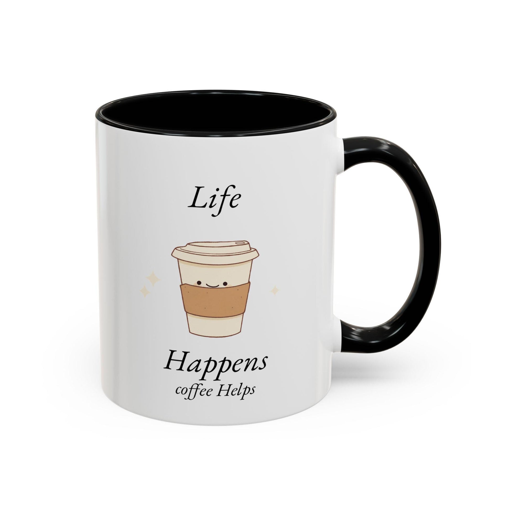 Funny Life Happens Coffee Helps Accent Mug, 11 or 15oz, Gift for Coffee Lovers, Office Mug, Mom Gift, Coworker Gift, Ceramic Mug