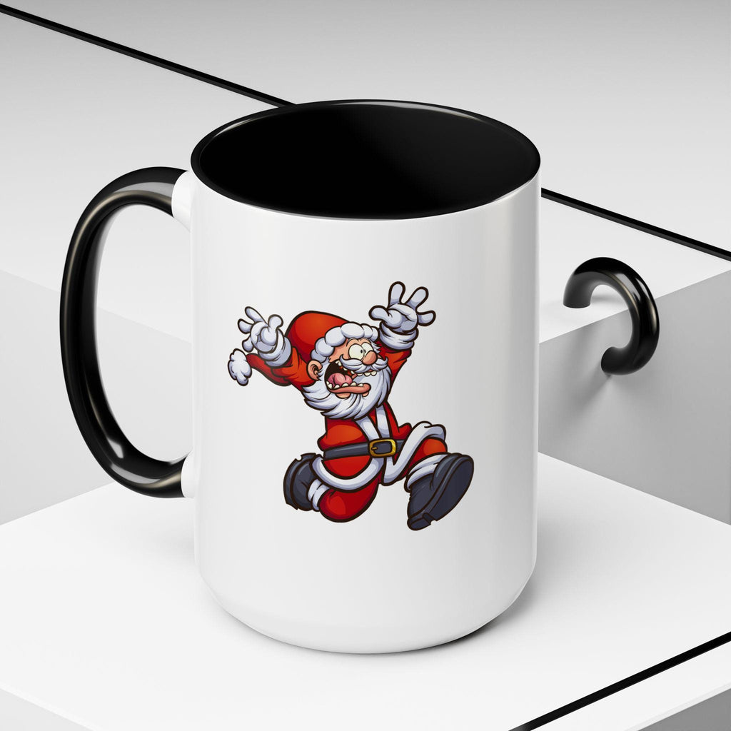Funny Crazy Santa Running Christmas Accent Coffee Mug (11, 15oz), Festive Holiday Drinkware, Santa Gift Mug, Christmas Coffee Cup, Santa