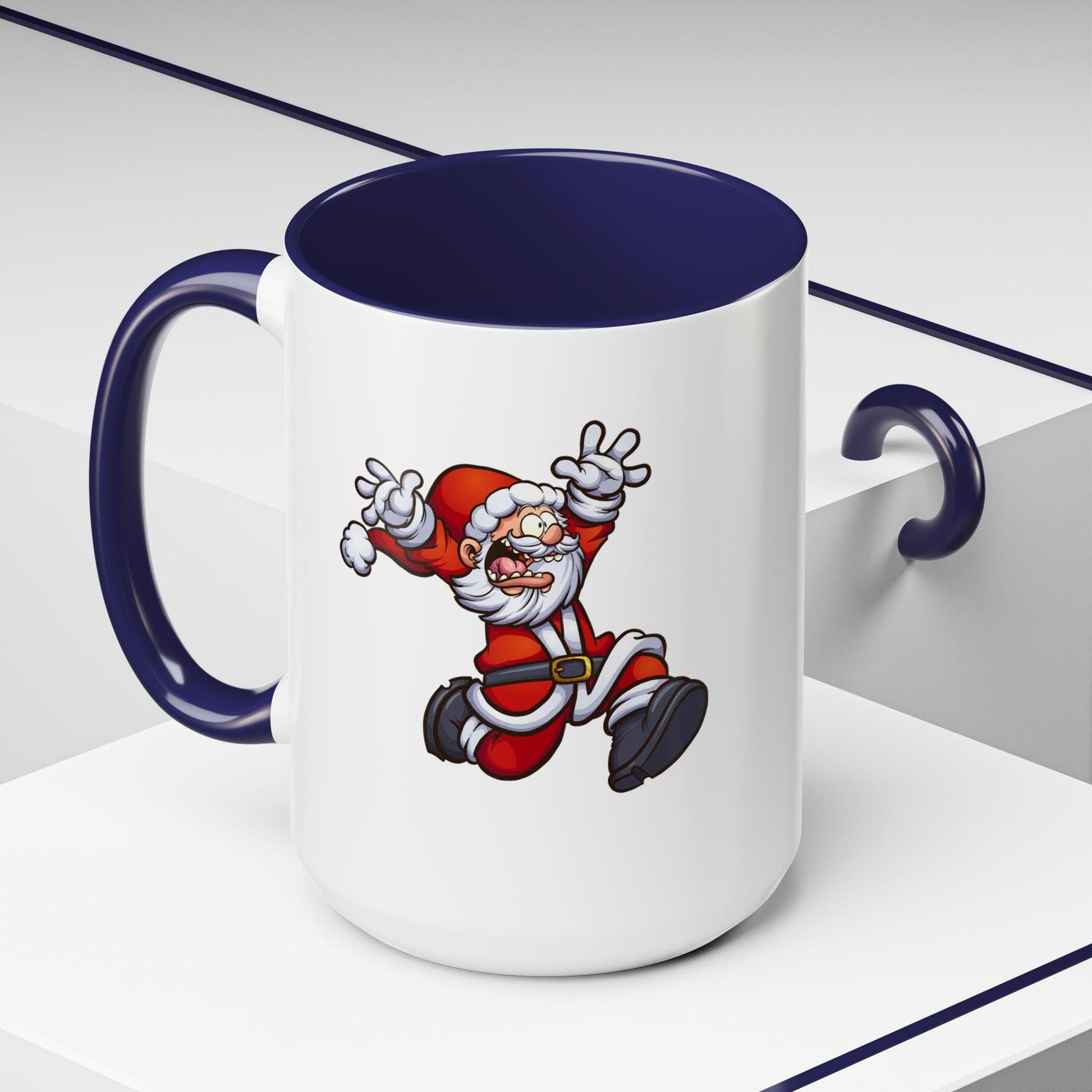 Funny Crazy Santa Running Christmas Accent Coffee Mug (11, 15oz), Festive Holiday Drinkware, Santa Gift Mug, Christmas Coffee Cup, Santa