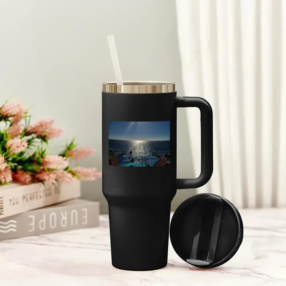 Insulated Travel Mug with Handle and Straw - Perfect for Cruise Lovers, Durable Drinkware for Adventure & Travel