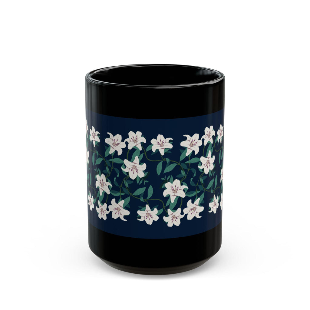 Springtime Flower Mug - Black Coffee Cup (11oz & 15oz) - Floral Drinkware for Tea Lovers - Perfect Gift Idea for Spring