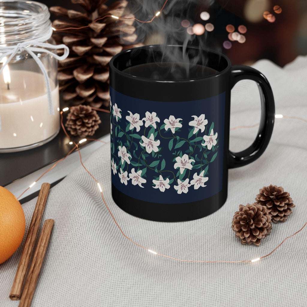 Springtime Flower Mug - Black Coffee Cup (11oz & 15oz) - Floral Drinkware for Tea Lovers - Perfect Gift Idea for Spring