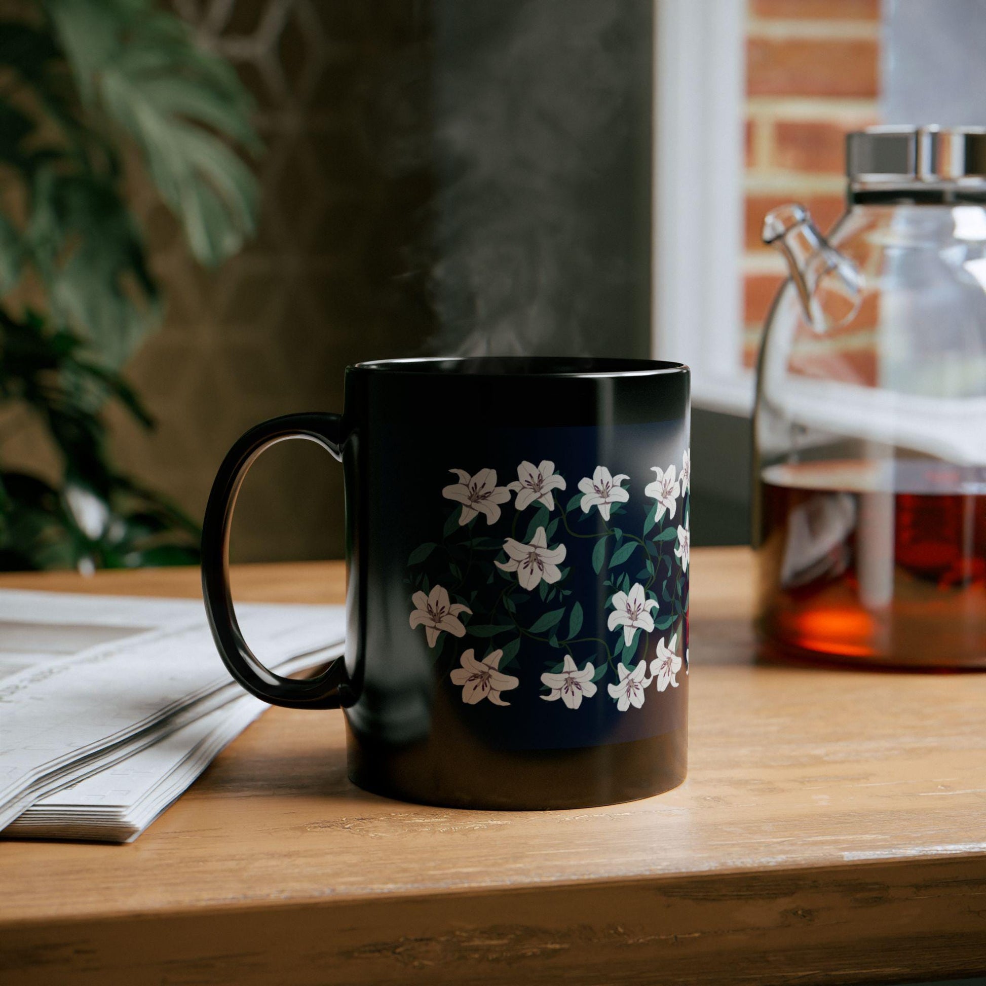 Springtime Flower Mug - Black Coffee Cup (11oz & 15oz) - Floral Drinkware for Tea Lovers - Perfect Gift Idea for Spring