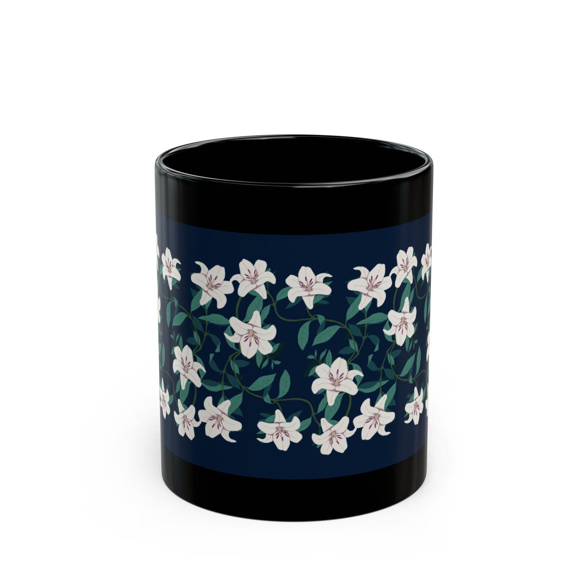Springtime Flower Mug - Black Coffee Cup (11oz & 15oz) - Floral Drinkware for Tea Lovers - Perfect Gift Idea for Spring
