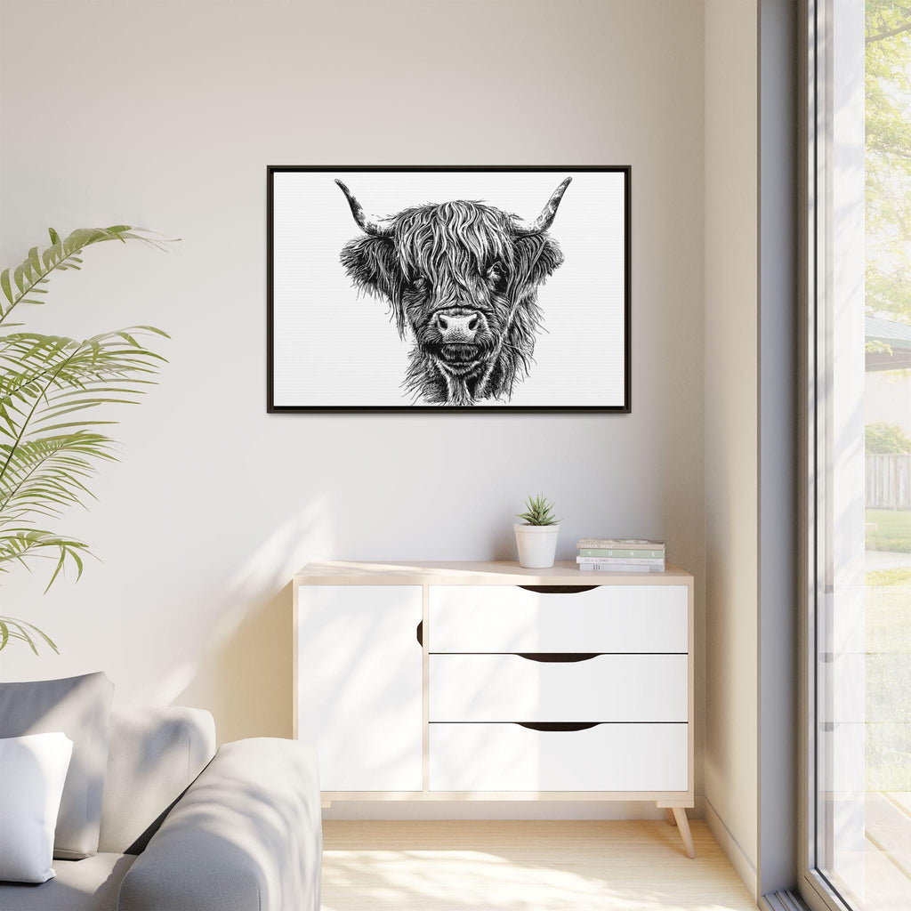 Highland Cow Art Print, Espresso Framed 48"x32" Canvas Farmhouse Decor, Rustic Wall Art, Animal Lover Gift, Home Decor, Office Wall Art