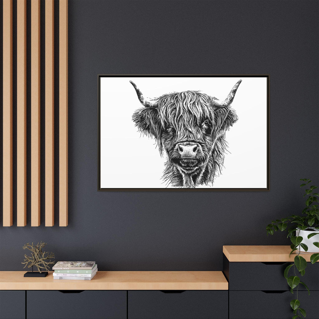 Highland Cow Art Print, Espresso Framed 48"x32" Canvas Farmhouse Decor, Rustic Wall Art, Animal Lover Gift, Home Decor, Office Wall Art