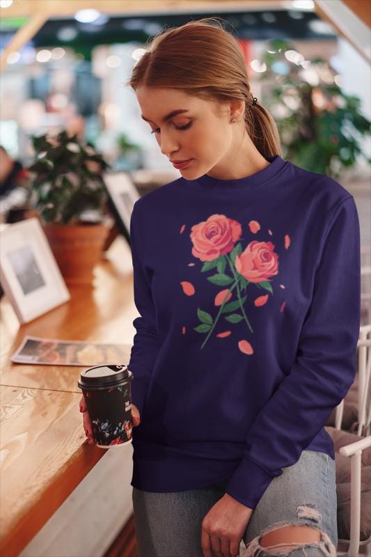 Floral Rose Sweatshirt - Cozy Crewneck for Casual Outfits, Mother's Day Gift, Spring Fashion