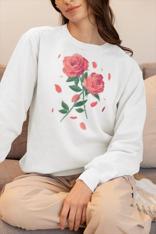 Floral Rose Sweatshirt - Cozy Crewneck for Casual Outfits, Mother's Day Gift, Spring Fashion