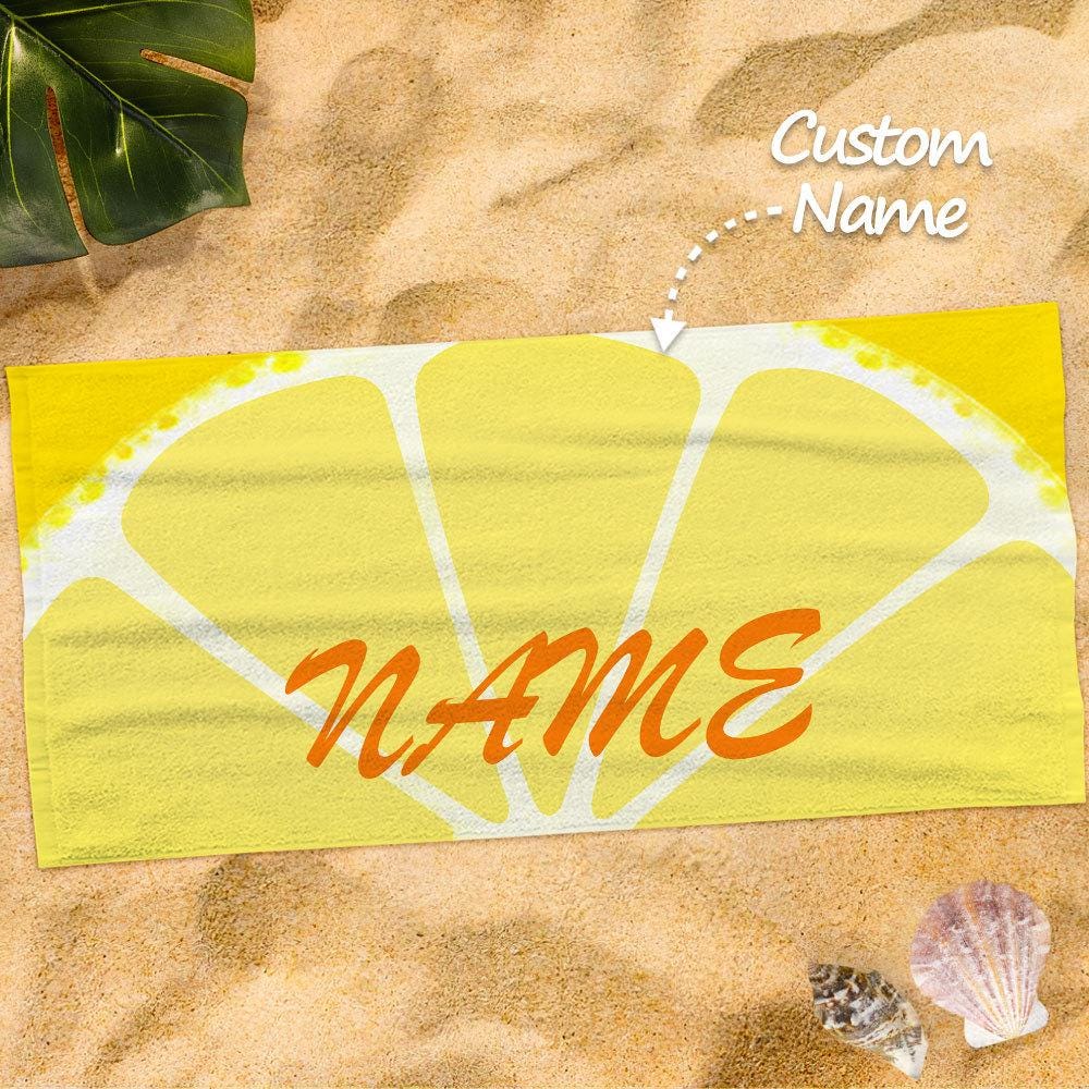 Personalized Beach Towel with Orange Fruit Print – Custom Name Summer Towel for Pool, Poolside & Beach Use
