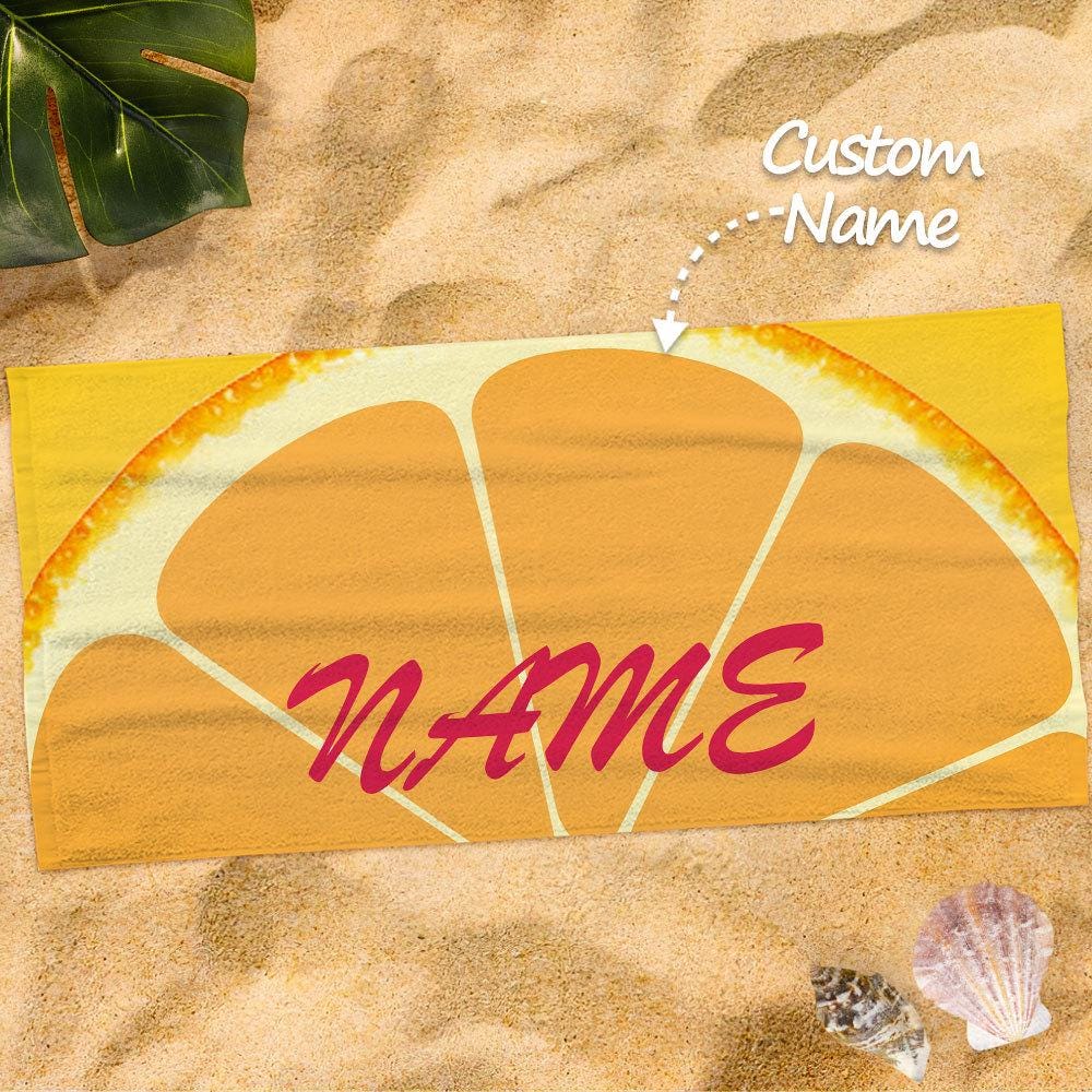 Personalized Beach Towel with Orange Fruit Print – Custom Name Summer Towel for Pool, Poolside & Beach Use