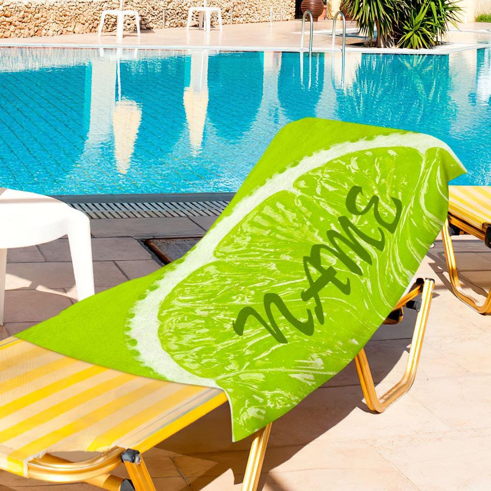 Personalized Beach Towel with Orange Fruit Print – Custom Name Summer Towel for Pool, Poolside & Beach Use