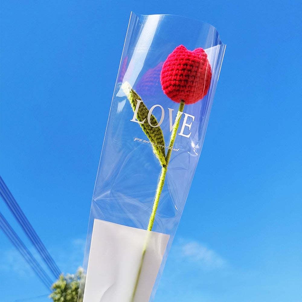 Red Tulip Knitted Flower Handmade Gift Decorative Spring Blossom Bouquet Accent
